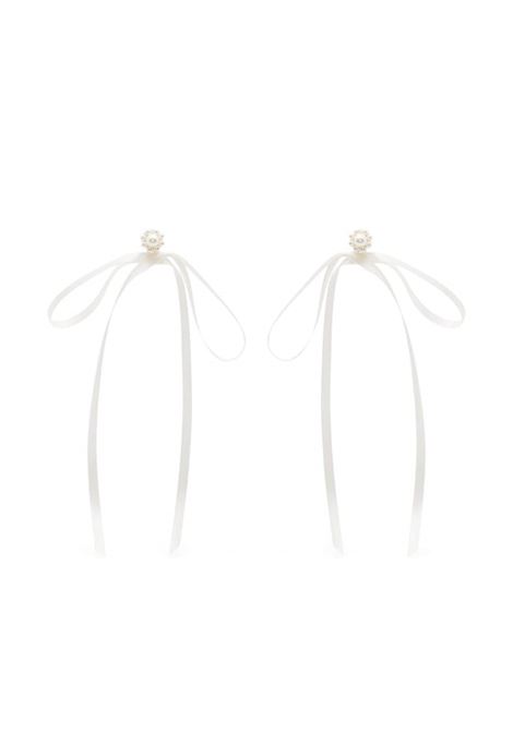 White pearl-embellished ribbon bow earrings Simone Rocha - women